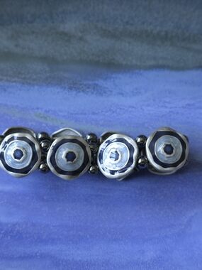 Silver and Blue 'Evil Eye' Floral Disc Bracelet
